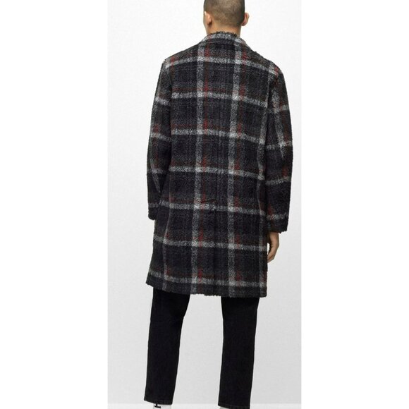 New Mens Hugo Boss Teddy Plaid Coat Wool-Blend Size Large - Picture 4 of 12